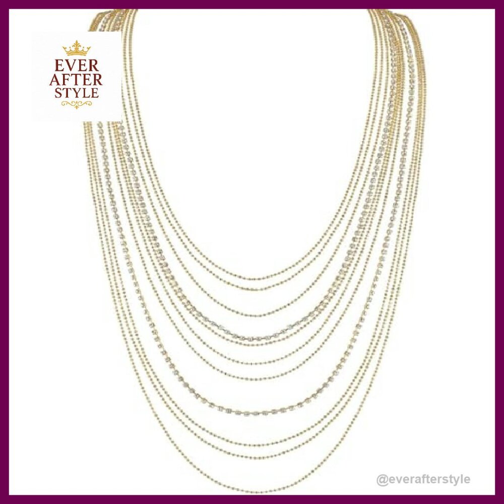 Simulated Diamond Statement Necklace Layered Wate… - image 2